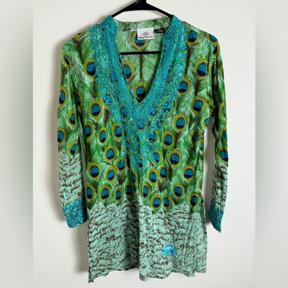 Disney Fantasy Cruise Line Boho Embroidered Peacock Tunic Cover-Up S